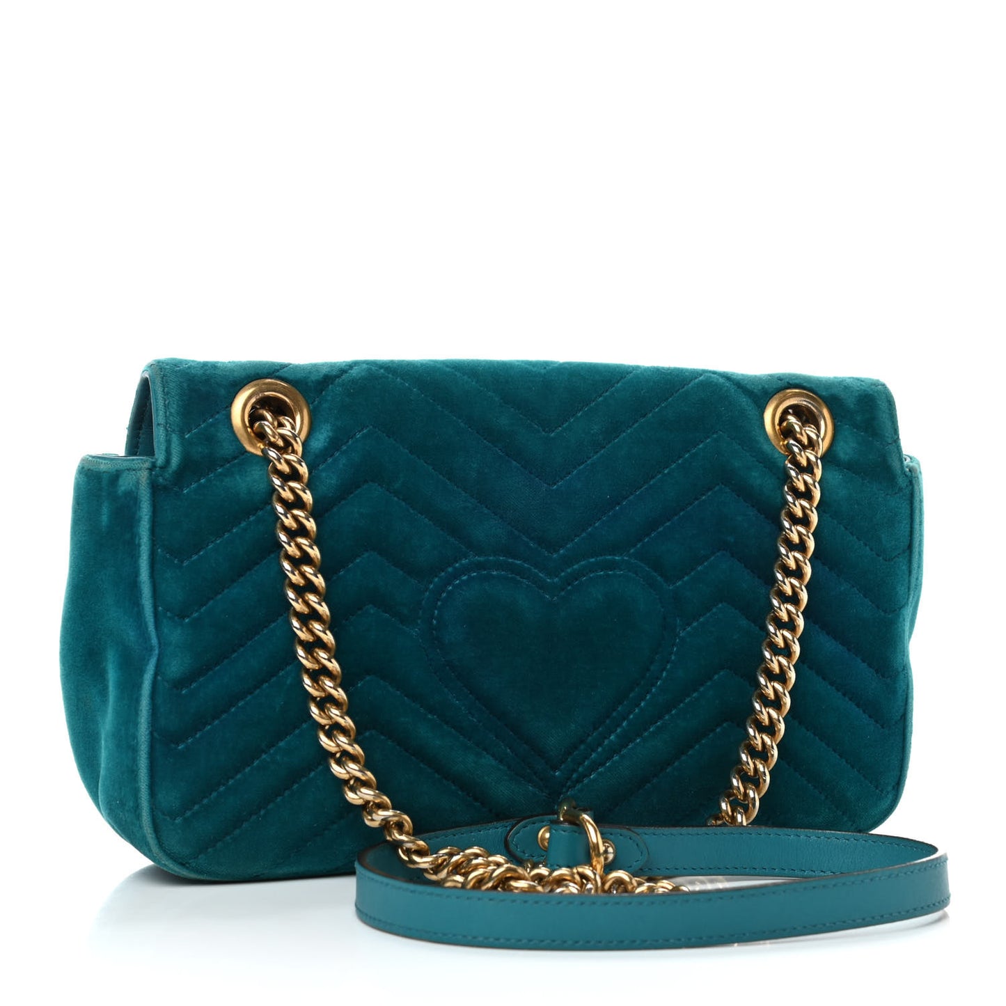 Velvet Matelasse Small GG Marmont Shoulder Bag Pavone Cyan