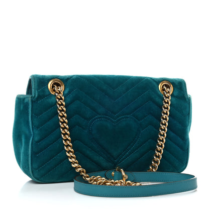 Gucci Velvet Matelasse Small GG Marmont Shoulder Bag Pavone Cyan 2 of 11