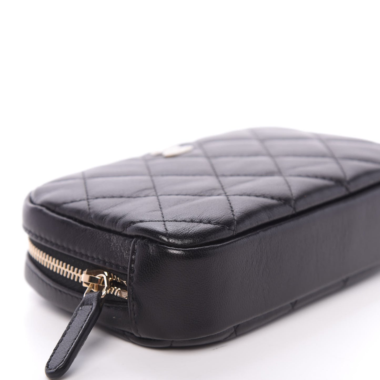Lambskin Quilted Small Curvy Pouch Cosmetic Case Black