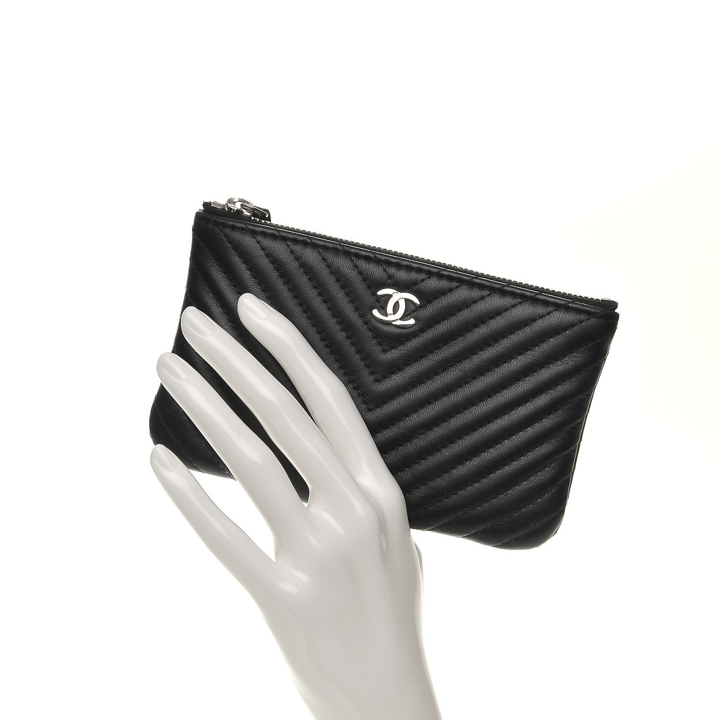 Calfskin Chevron Small Cosmetic Case Black