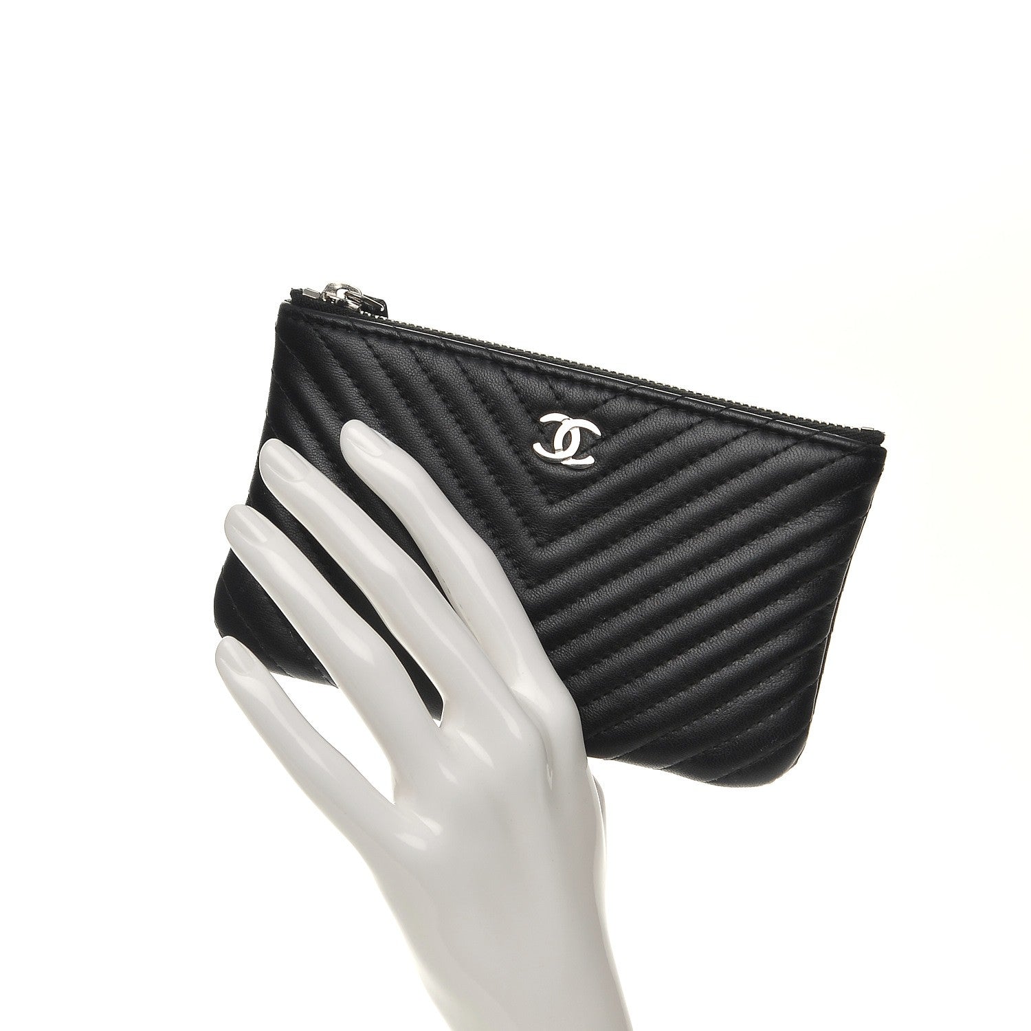 Chanel Calfskin Chevron Small Cosmetic Case Black 2 of 8