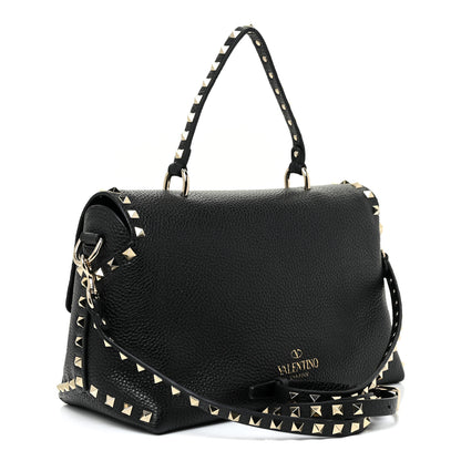 Valentino Garavani Pebbled Calfskin Rockstud Single Handle Flap Bag Black 3 of 12