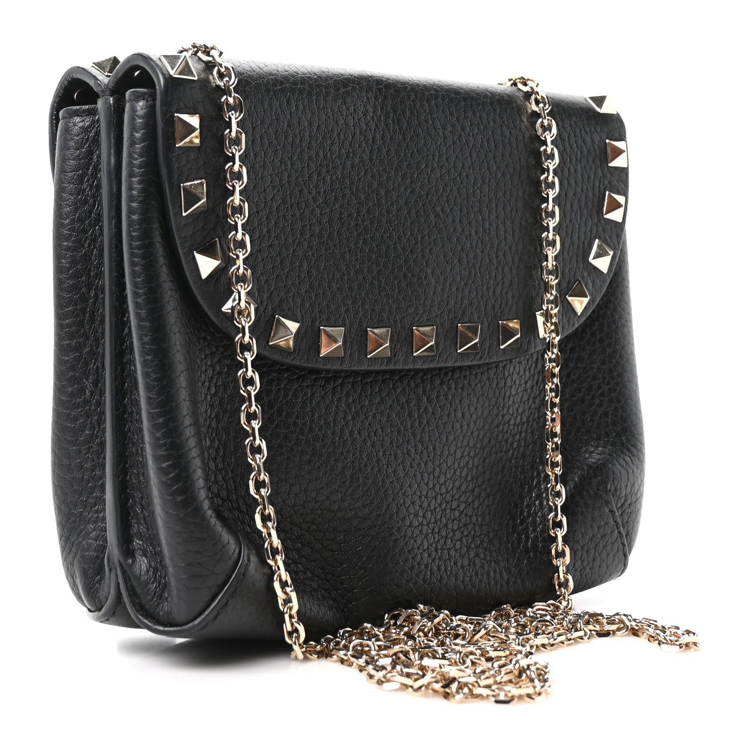 Valentino Garavani Pebbled Calfskin Rockstud Double Pocket Chain Crossbody Black 3 of 9
