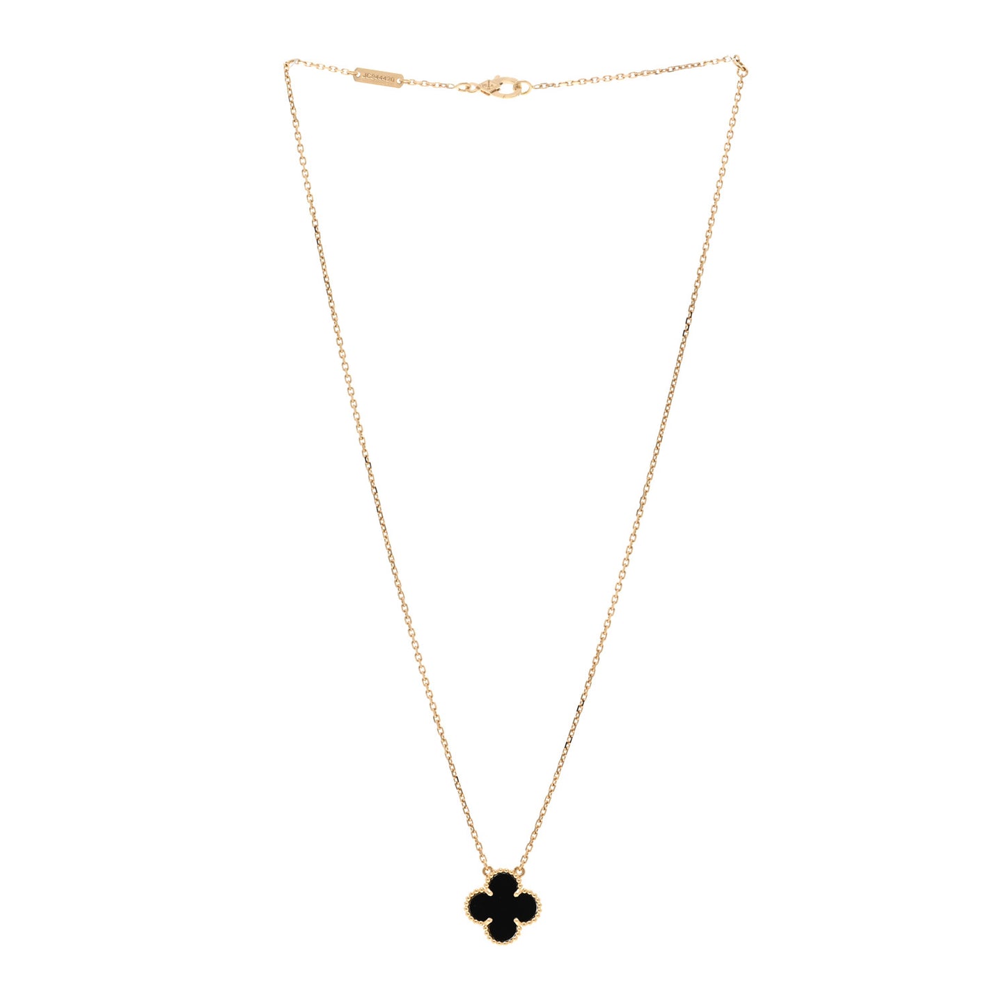 18K Yellow Gold Black Onyx Vintage Alhambra Pendant Necklace