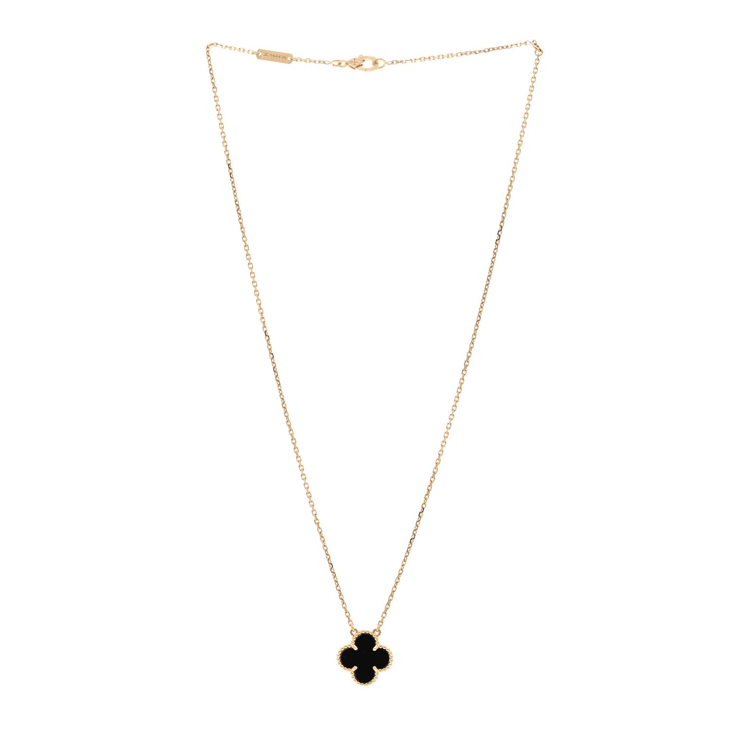 Van Cleef & Arpels 18K Yellow Gold Black Onyx Vintage Alhambra Pendant Necklace 4 of 6