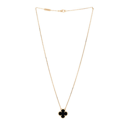 Van Cleef & Arpels 18K Yellow Gold Black Onyx Vintage Alhambra Pendant Necklace 4 of 6