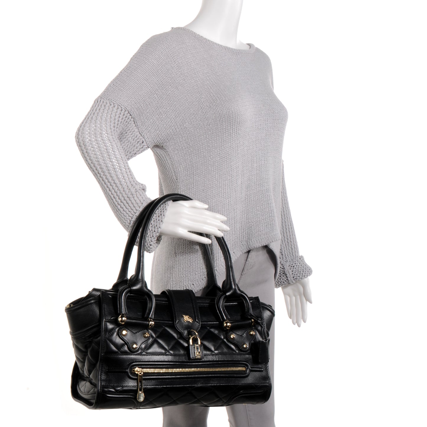 Leather Quilted Large Manor Tote Black
