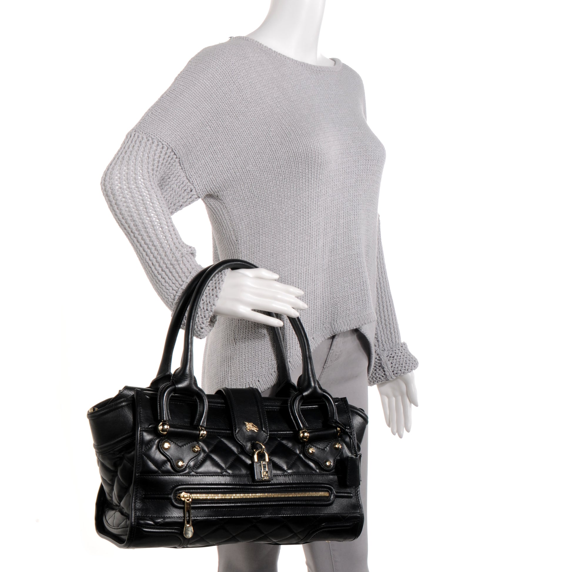 Burberry Leather Quilted Large Manor Tote Black 2 of 9