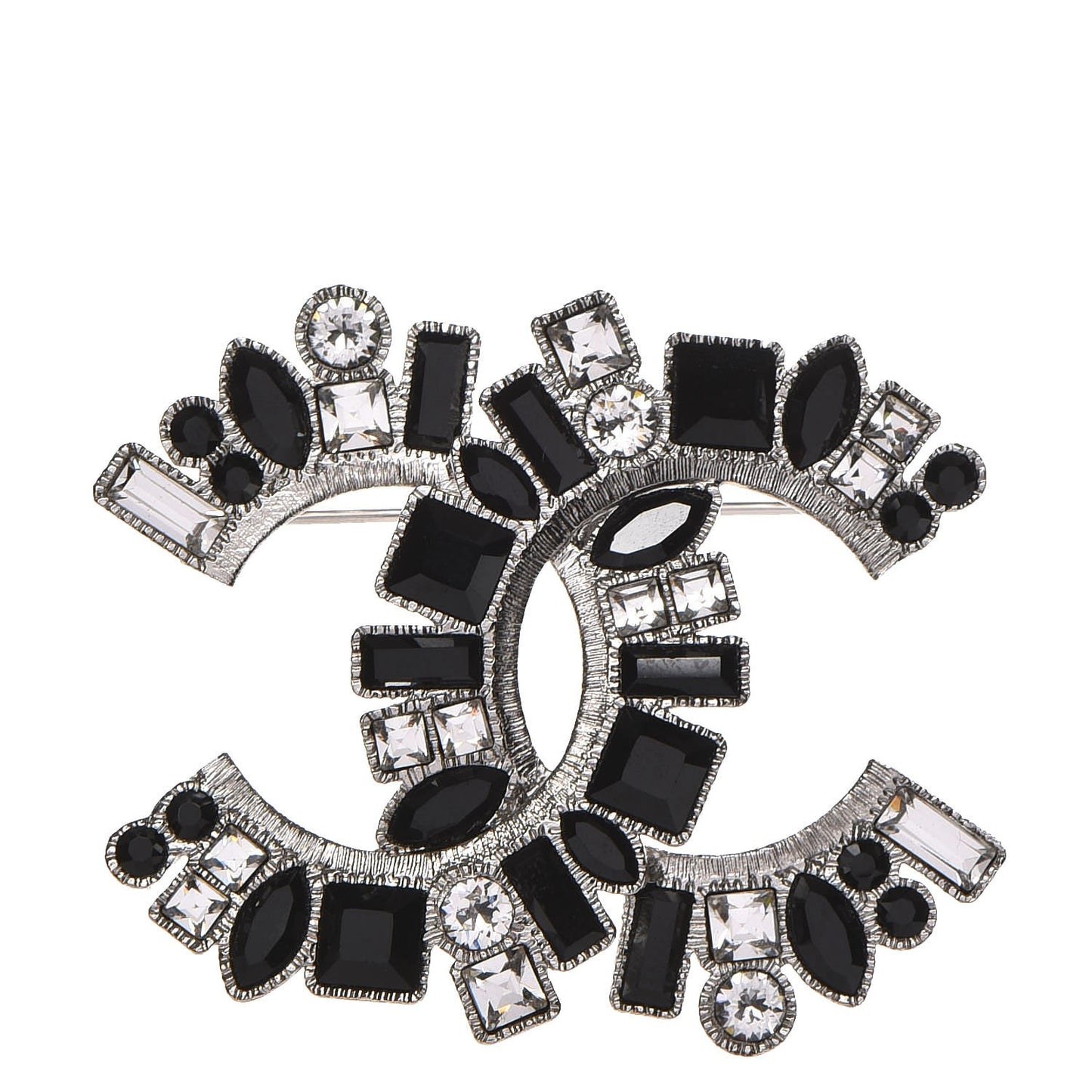 Baguette Crystal CC Brooch Black Silver