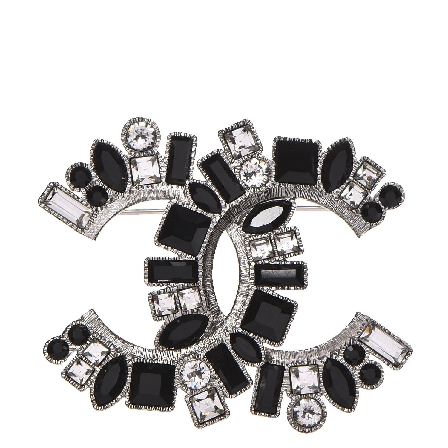 Chanel Baguette Crystal CC Brooch Black Silver 1 of 4