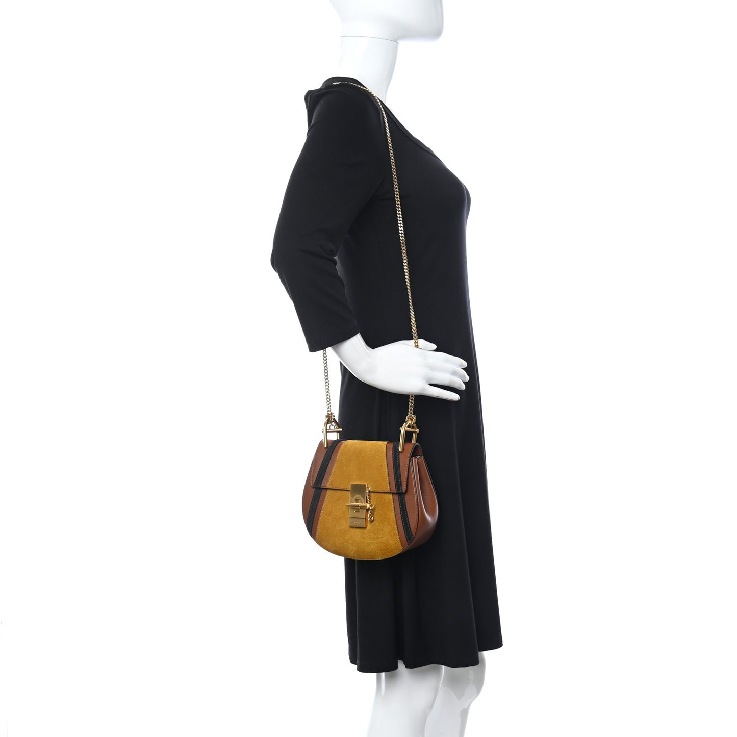 Suede Calfskin Patchwork Mini Drew Shoulder Bag Tobacco