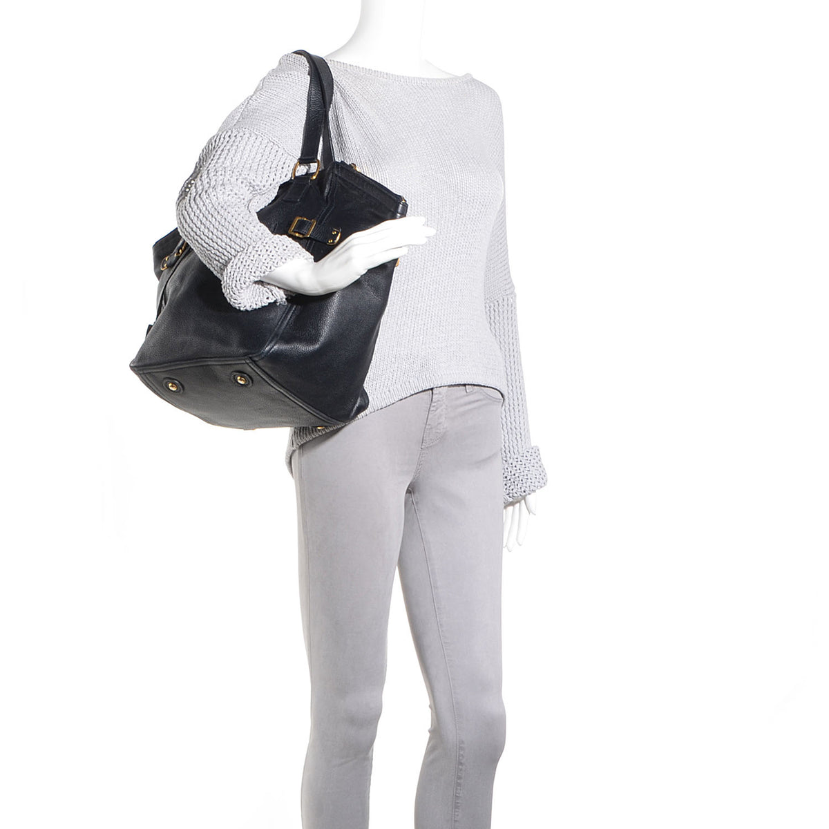 Saint Laurent Leather Medium Downtown Tote Midnight Blue 2 of 9