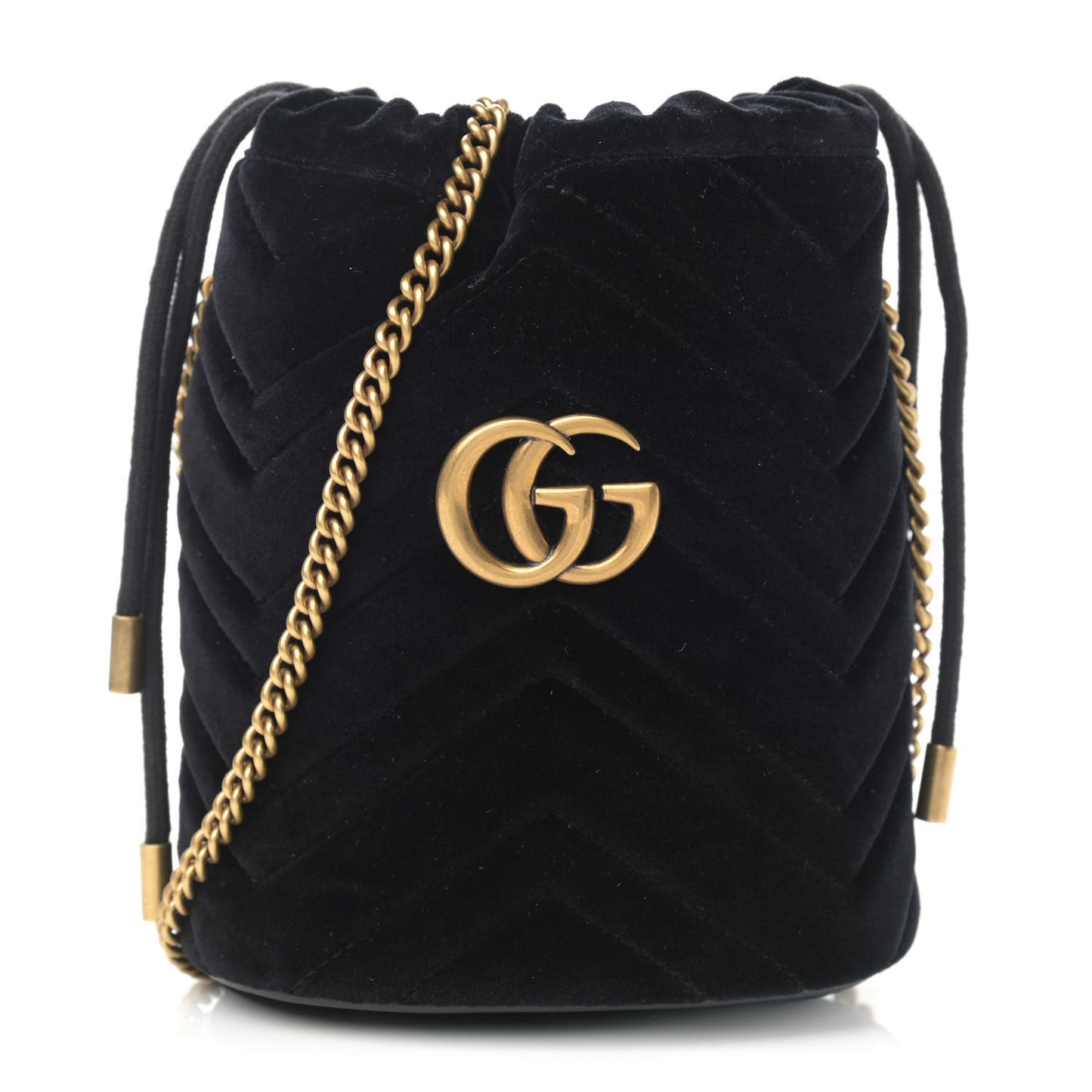 Velvet Matelasse Mini GG Marmont 2.0 Bucket Bag Black