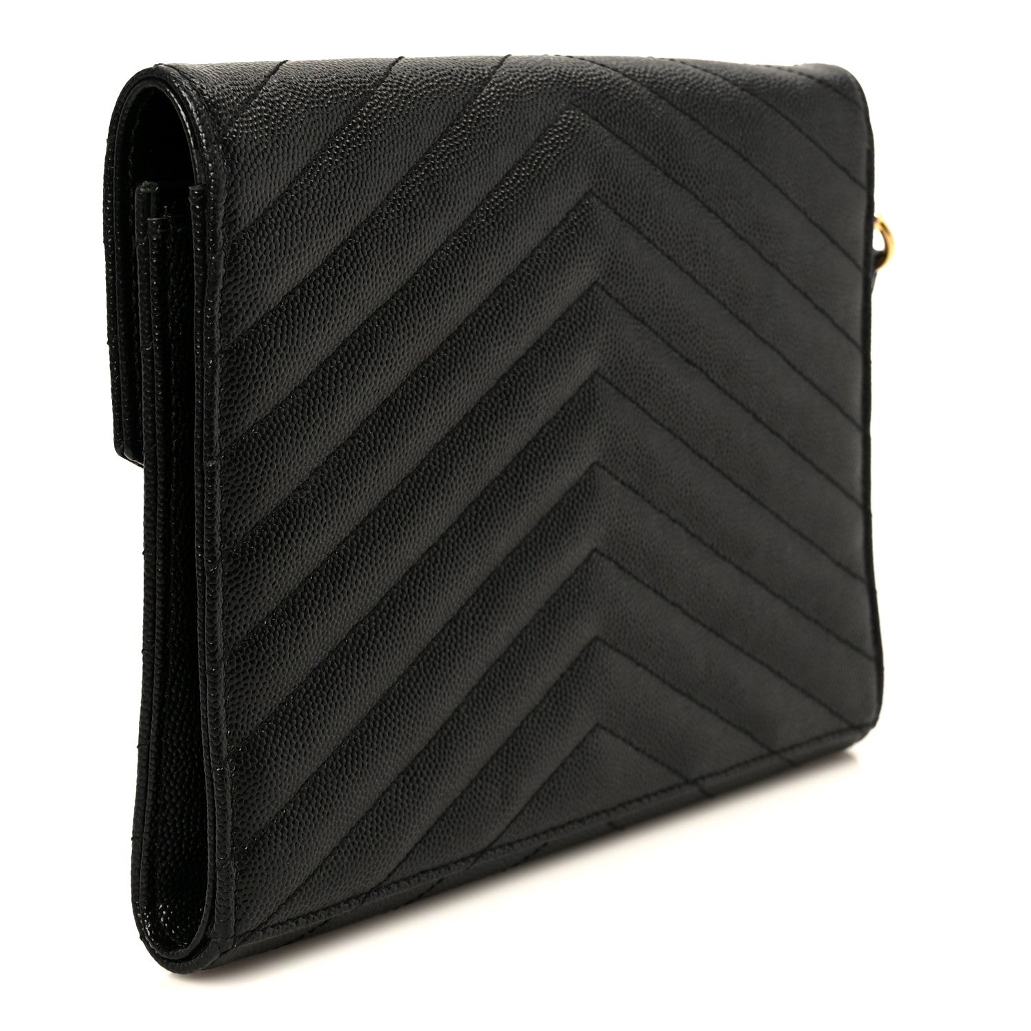 Saint Laurent Grain De Poudre Matelasse Chevron Monogram Envelope Clutch Black 3 of 8