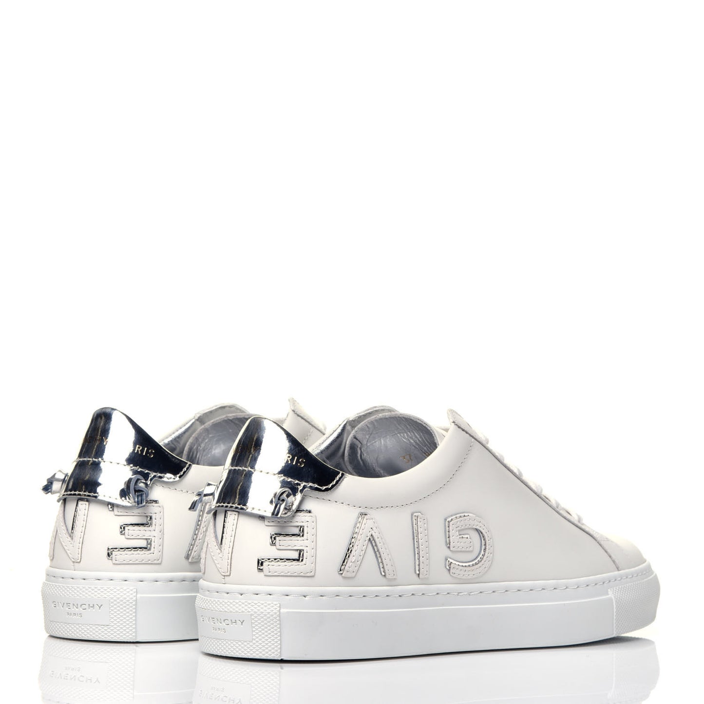 Calfskin Reverse Logo Womens Urban Street Sneakers 37 White Silver