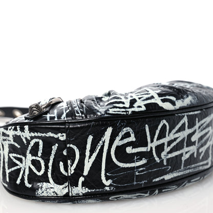 Balenciaga Agneau Arena Graffiti Le Cagole Shoulder Bag XS White Black 9 of 10