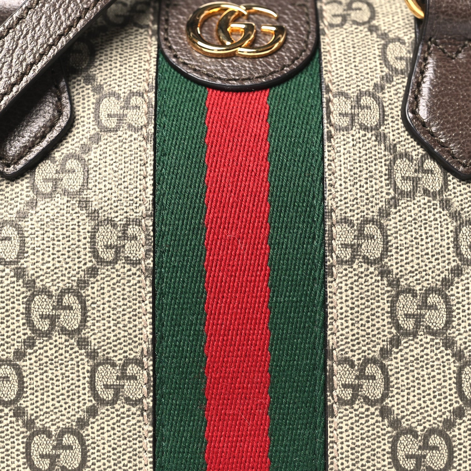 Gucci GG Supreme Monogram Textured Dollar Calfskin Web Mini Ophidia Top Handle Bag Beige Ebony New Acero 8 of 10