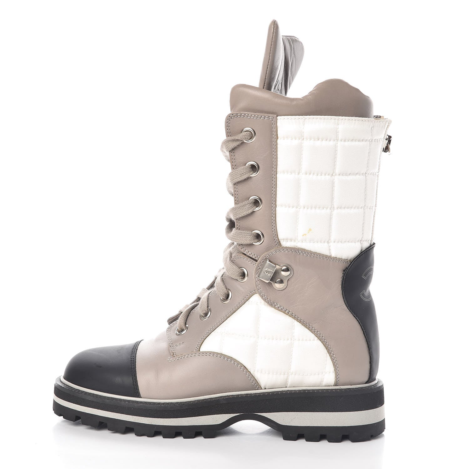 Chanel Calfskin Nylon Quilted Boots 36 White Grey Black 1 of 10