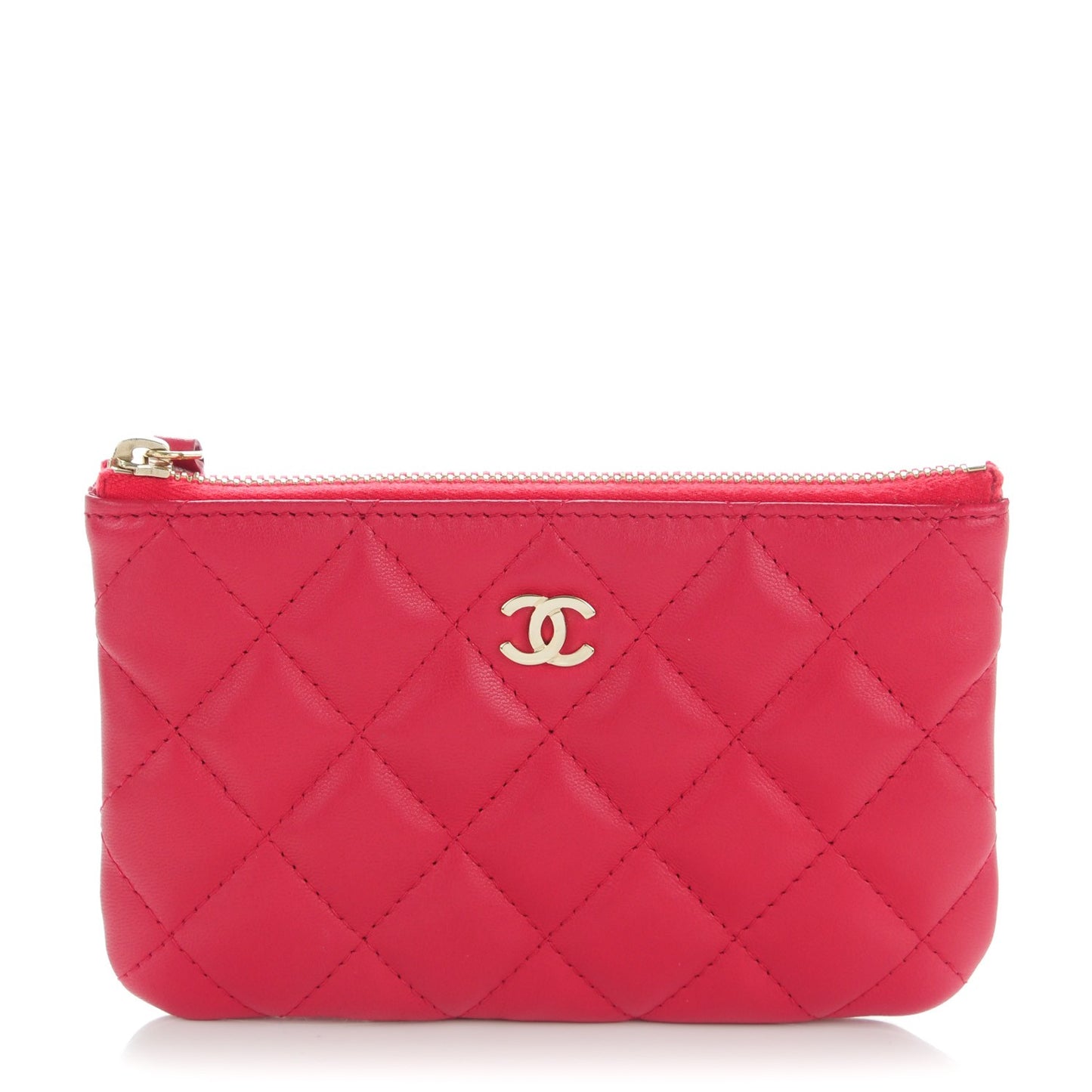 Lambskin Quilted Small Cosmetic Case Dark Pink