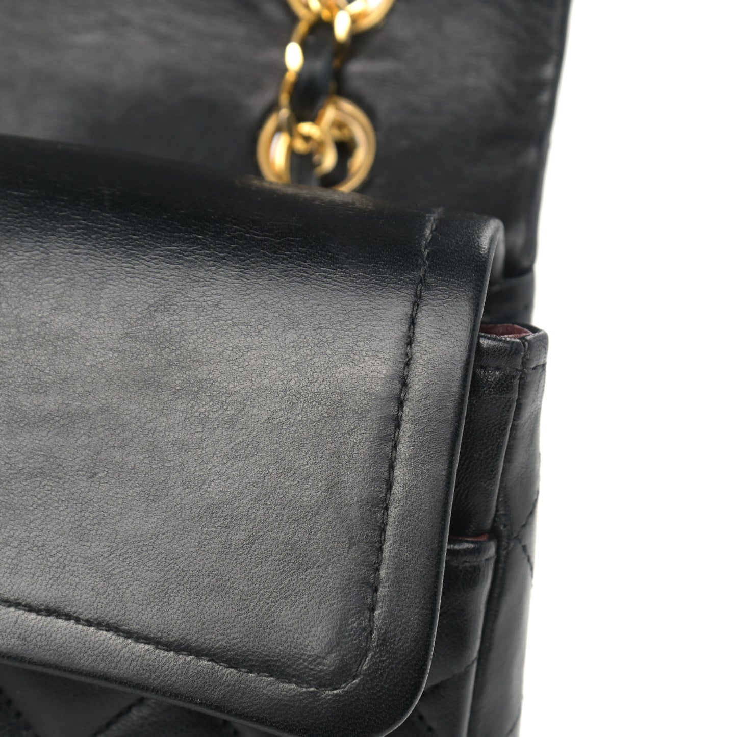 Lambskin Quilted Medium Double Flap Black