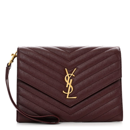 Saint Laurent Grain De Poudre Matelasse Chevron Monogram Envelope Clutch Rouge Legion 1 of 9