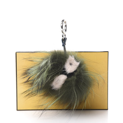 Fendi Rabbit Fox Mink Fur Monster Zesty Bag Bug Charm Green Black 5 of 5