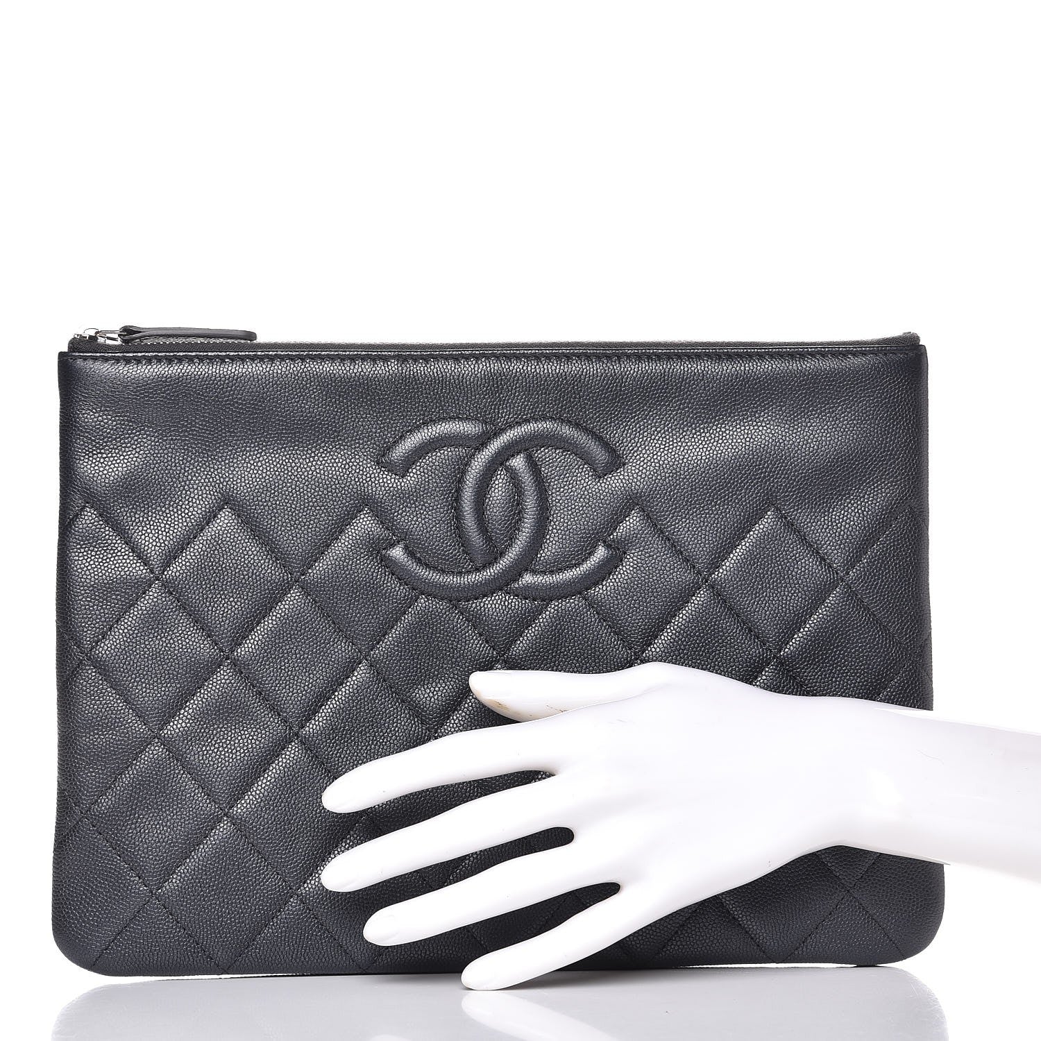 Chanel Metallic Caviar Quilted Medium Maxi CC Cosmetic Case Black 2 of 7