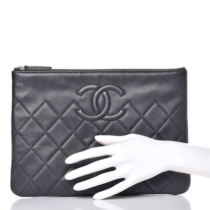 Chanel Metallic Caviar Quilted Medium Maxi CC Cosmetic Case Black 2 of 7