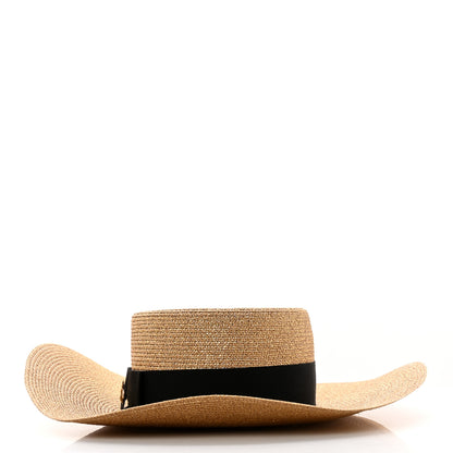 Gucci Glittered Straw Grosgrain Wide Brim Hat S Gold Black 3 of 10