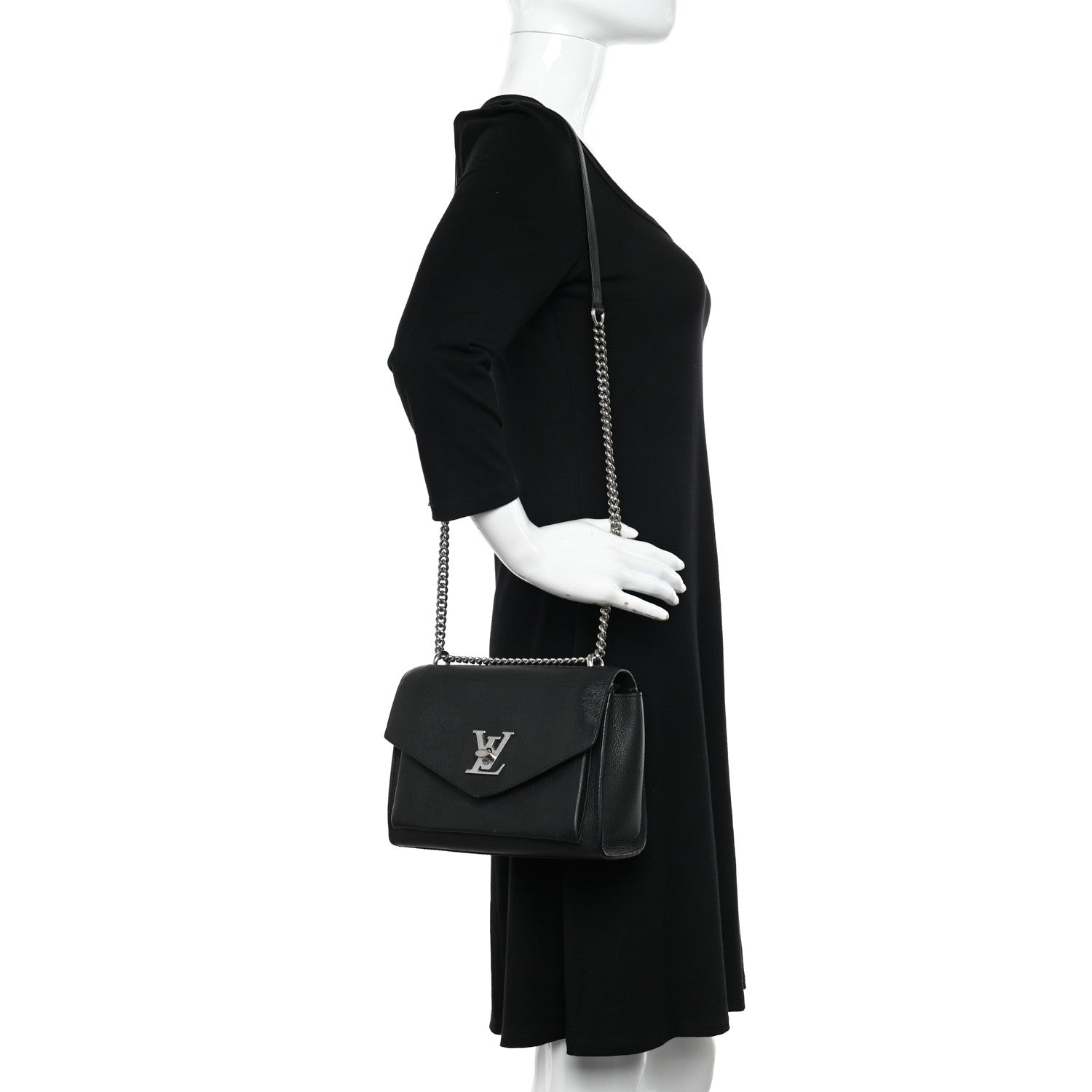 Louis Vuitton Soft Calfskin Mylockme Chain Bag BB Black 2 of 17