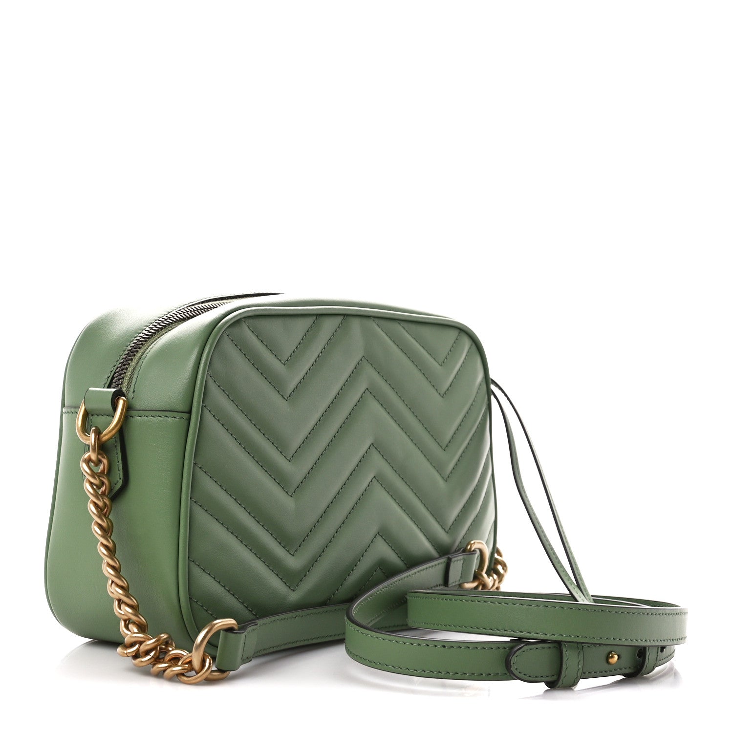 Gucci Calfskin Matelasse Chevron Small GG Marmont Chain Shoulder Bag Salamander Green 3 of 10