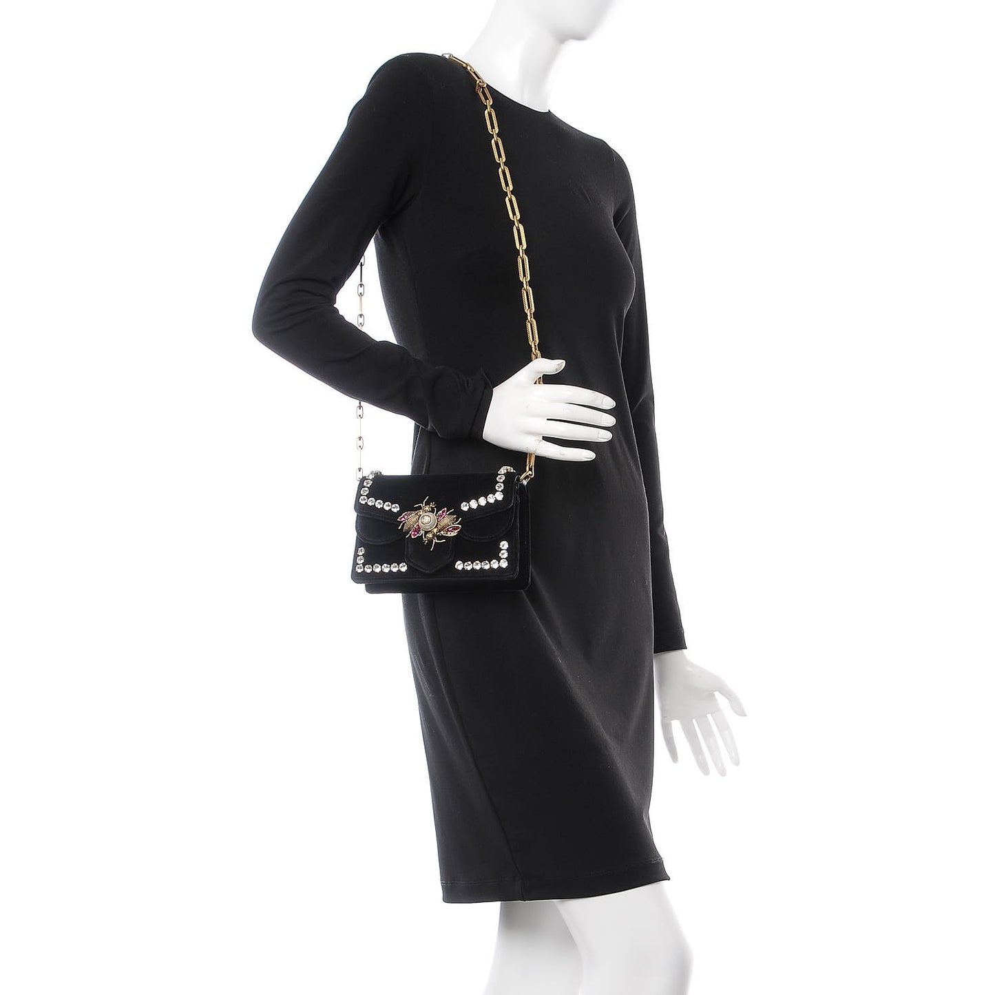 Velvet Crystal Mini Bee Broadway Shoulder Bag Black
