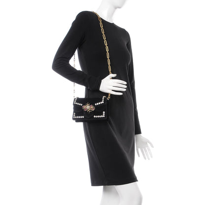 Gucci Velvet Crystal Mini Bee Broadway Shoulder Bag Black 2 of 7