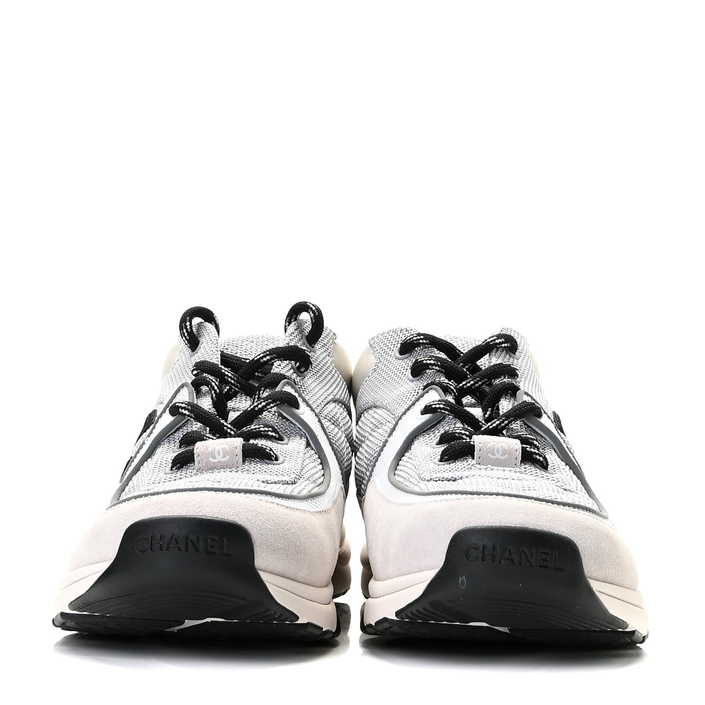Nylon Calfskin Suede Womens CC Sneakers 40 Grey White