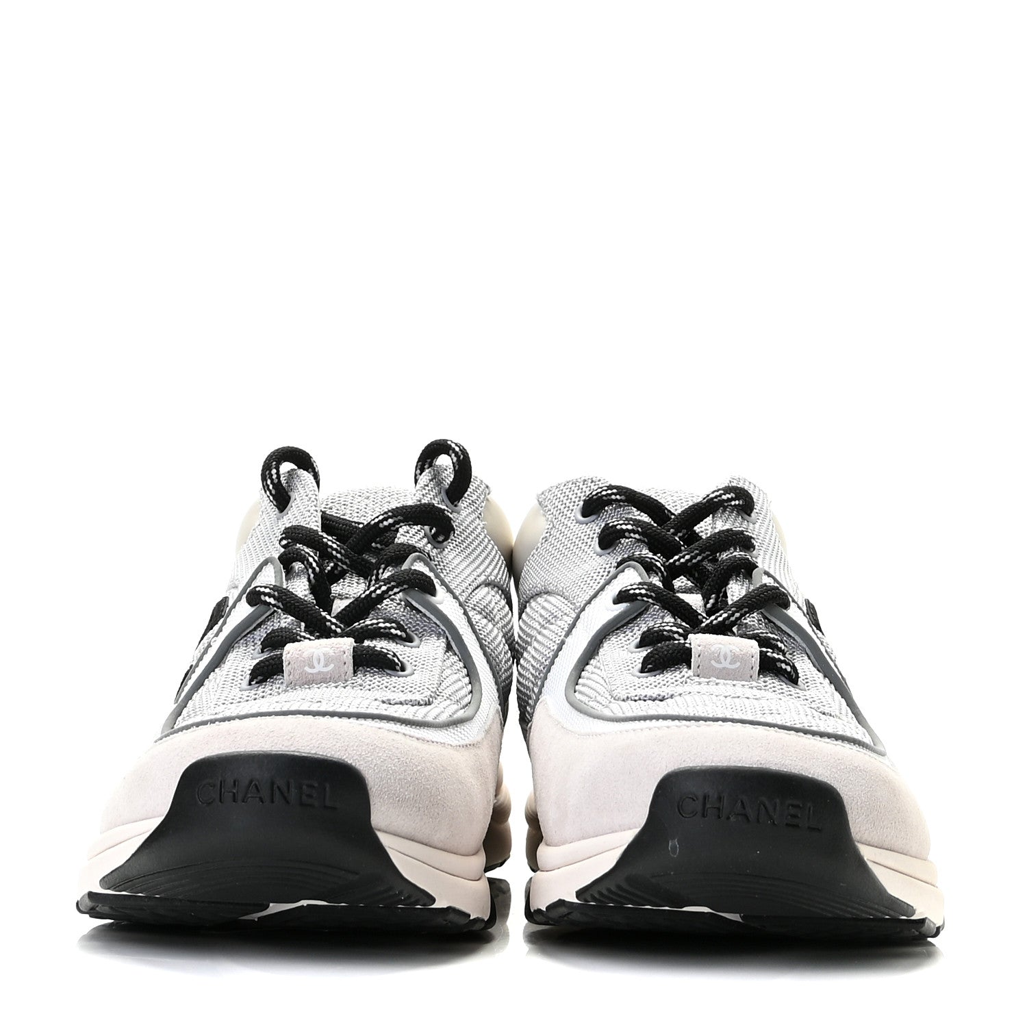 Chanel Nylon Calfskin Suede Womens CC Sneakers 40 Grey White 3 of 11