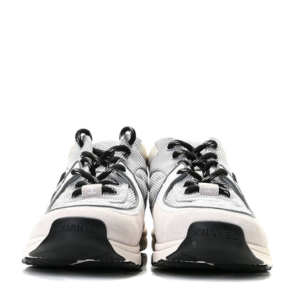 Chanel Nylon Calfskin Suede Womens CC Sneakers 40 Grey White 3 of 11