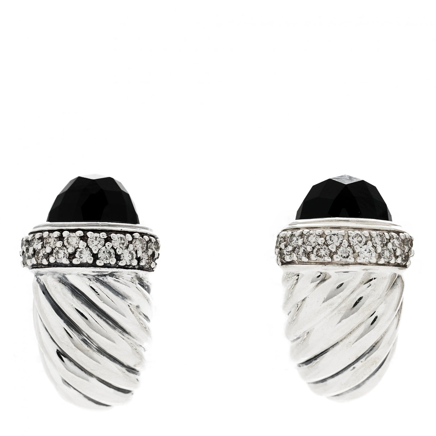 Sterling Silver Diamond Black Onyx Shrimp Earrings