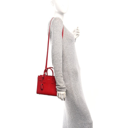 Saint Laurent Calfskin Crocodile Embossed Nano Sac De Jour Red 2 of 10