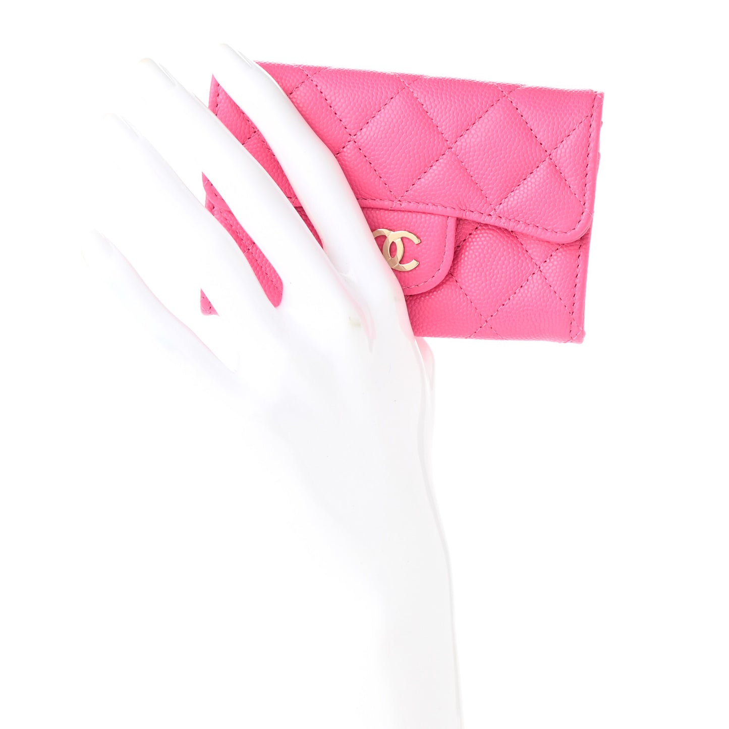 Caviar Quilted Flap Card Holder Wallet Pink