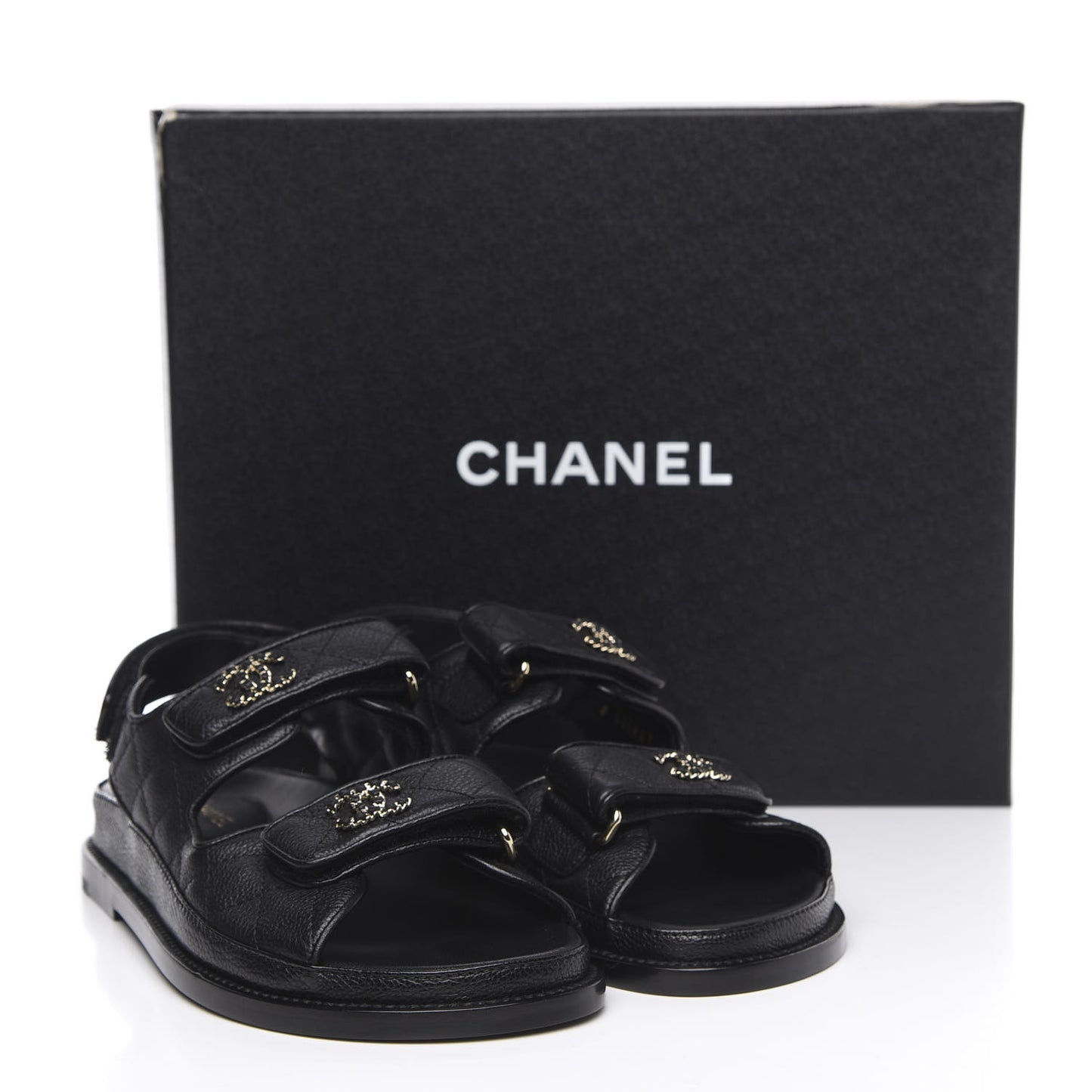 Grained Calfskin Velcro Dad Sandals 36 Black