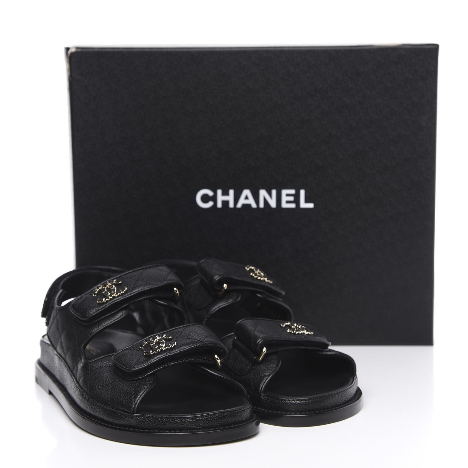 Chanel Grained Calfskin Velcro Dad Sandals 36 Black 10 of 10