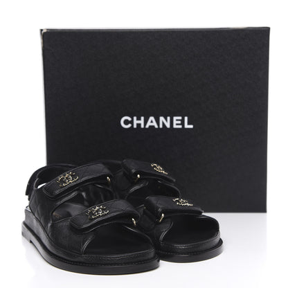 Chanel Grained Calfskin Velcro Dad Sandals 36 Black 10 of 10