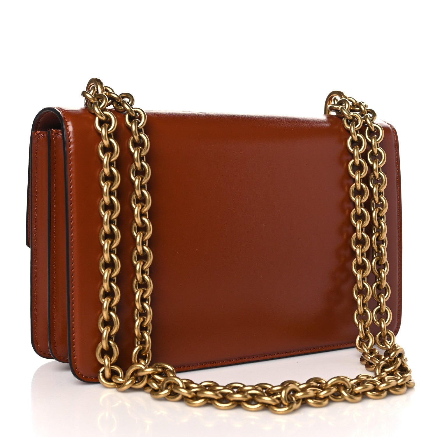 Valentino Garavani Vitello Vlogo Cutout Chain Shoulder Bag Saddle Brown 3 of 9