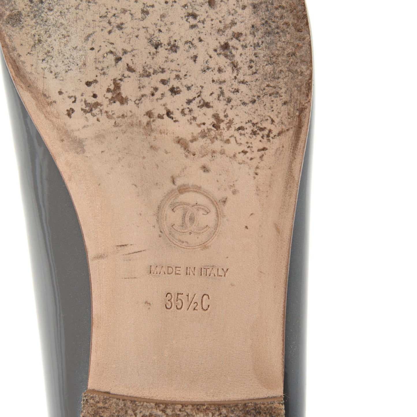 Patent Calfskin CC Cap Toe Ballerina Flats 35.5 Dark Grey