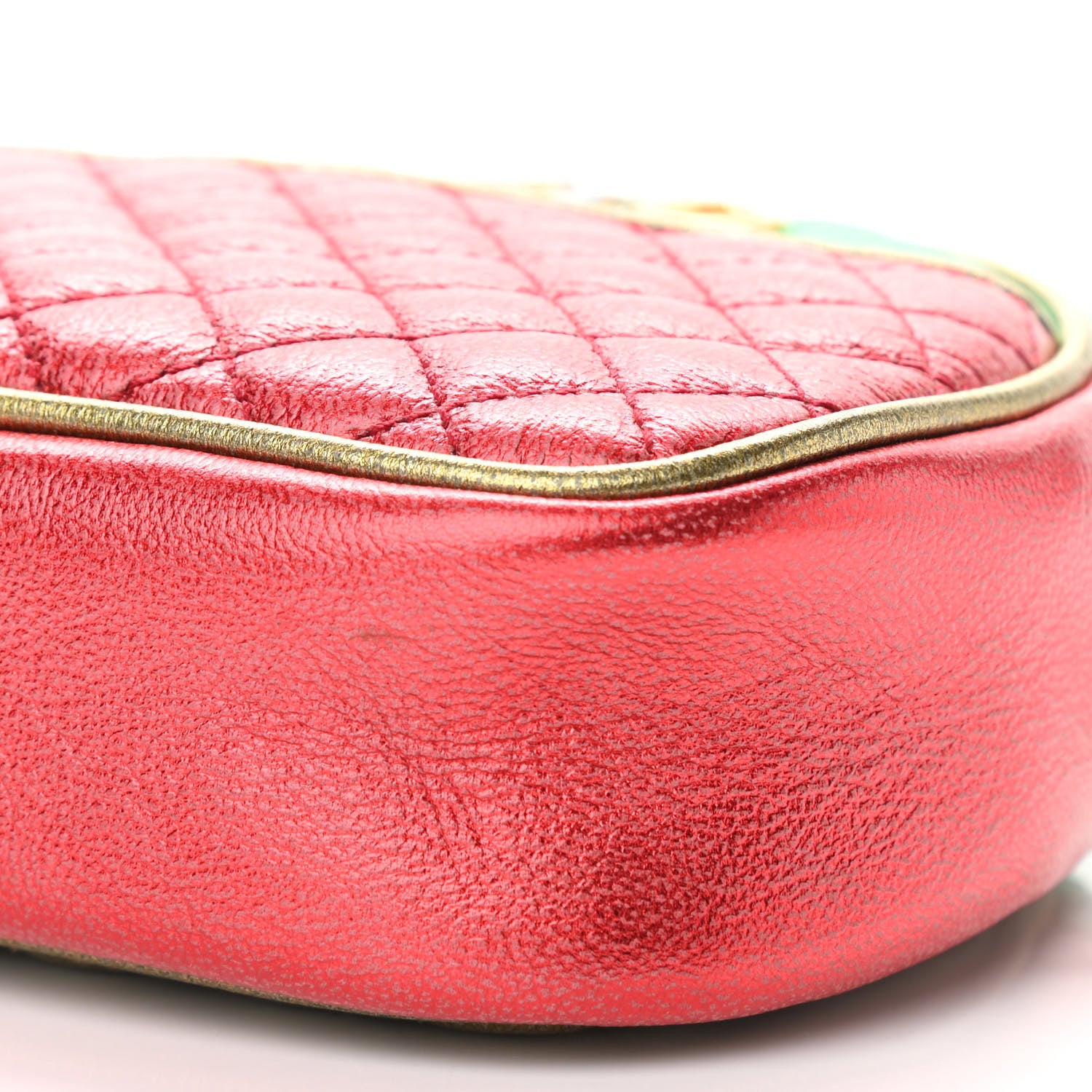 Gucci Laminated Nappa Trapuntata Mini Zumi Dome Shoulder Bag Rosso Jasmine Green Rame 18 of 19
