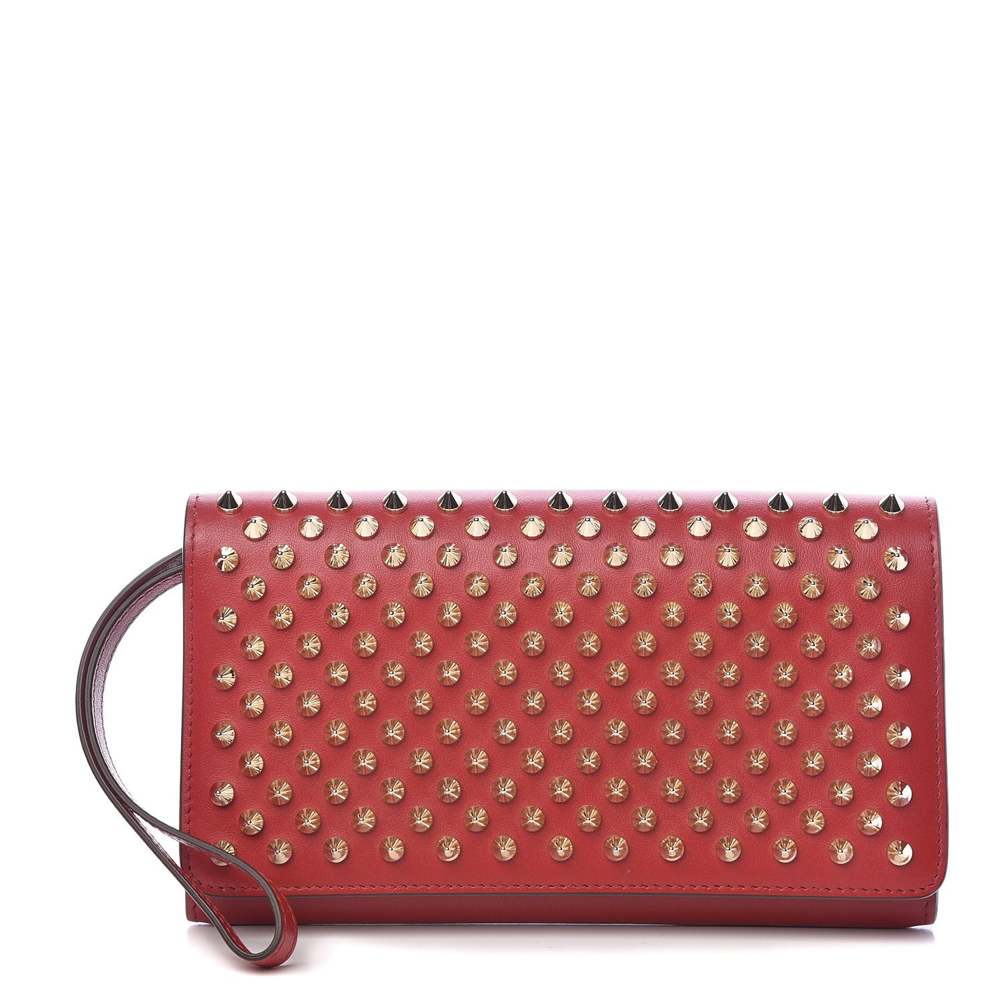 Patent Metallic Calfskin Spikes Boudoir Chain Wallet Red