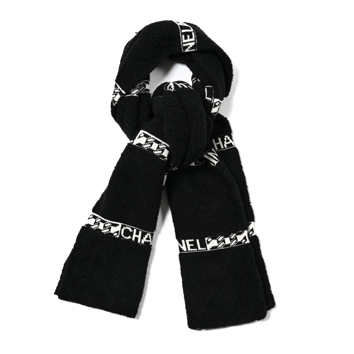 Chanel Cashmere Silk CC Logo Stole Grey White 1 of 3