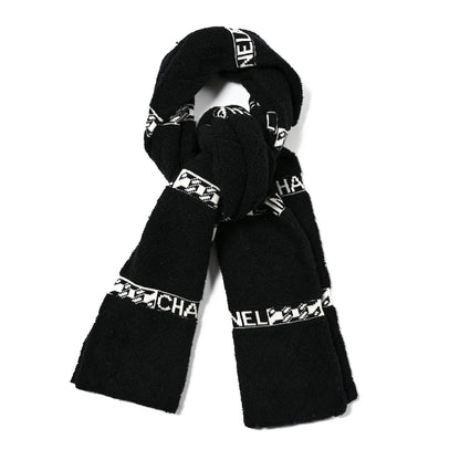 Chanel Cashmere Silk CC Logo Stole Grey White 1 of 3