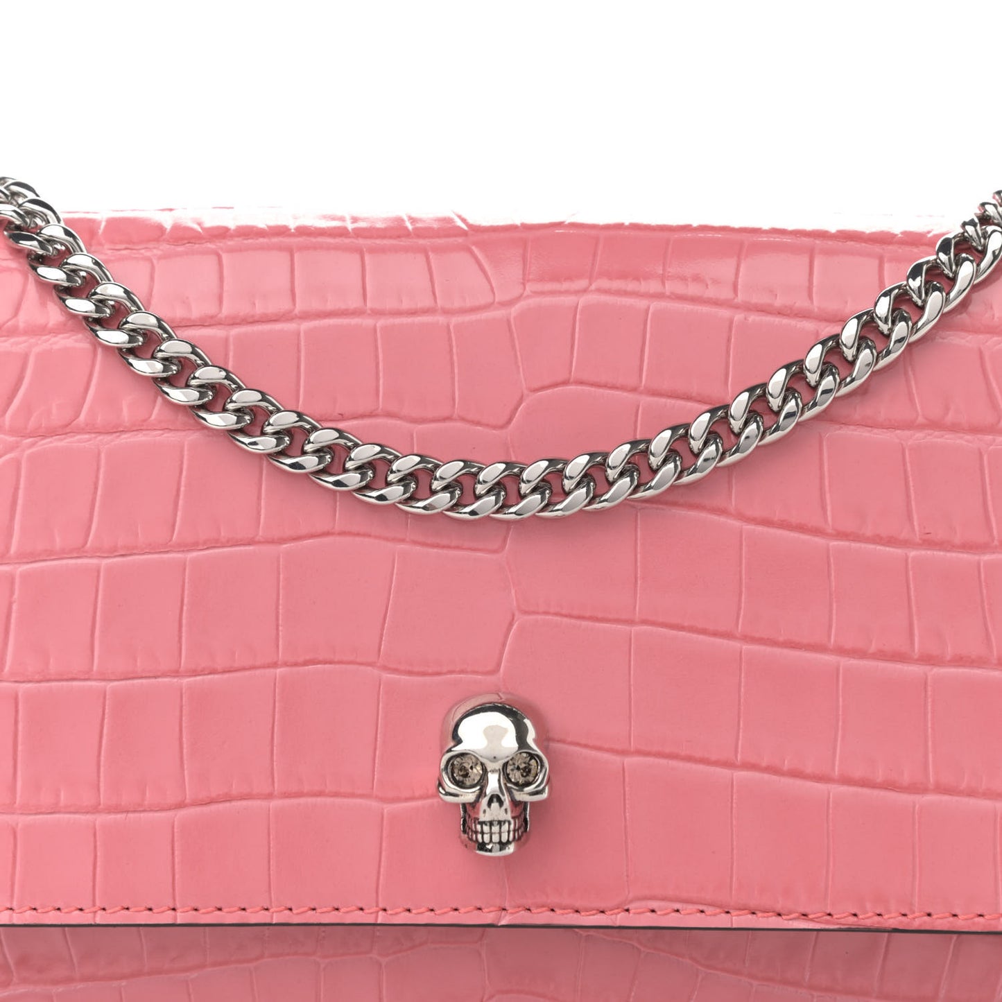 Calfskin Crocodile Embossed Skull Mini Crossbody Bag Pink