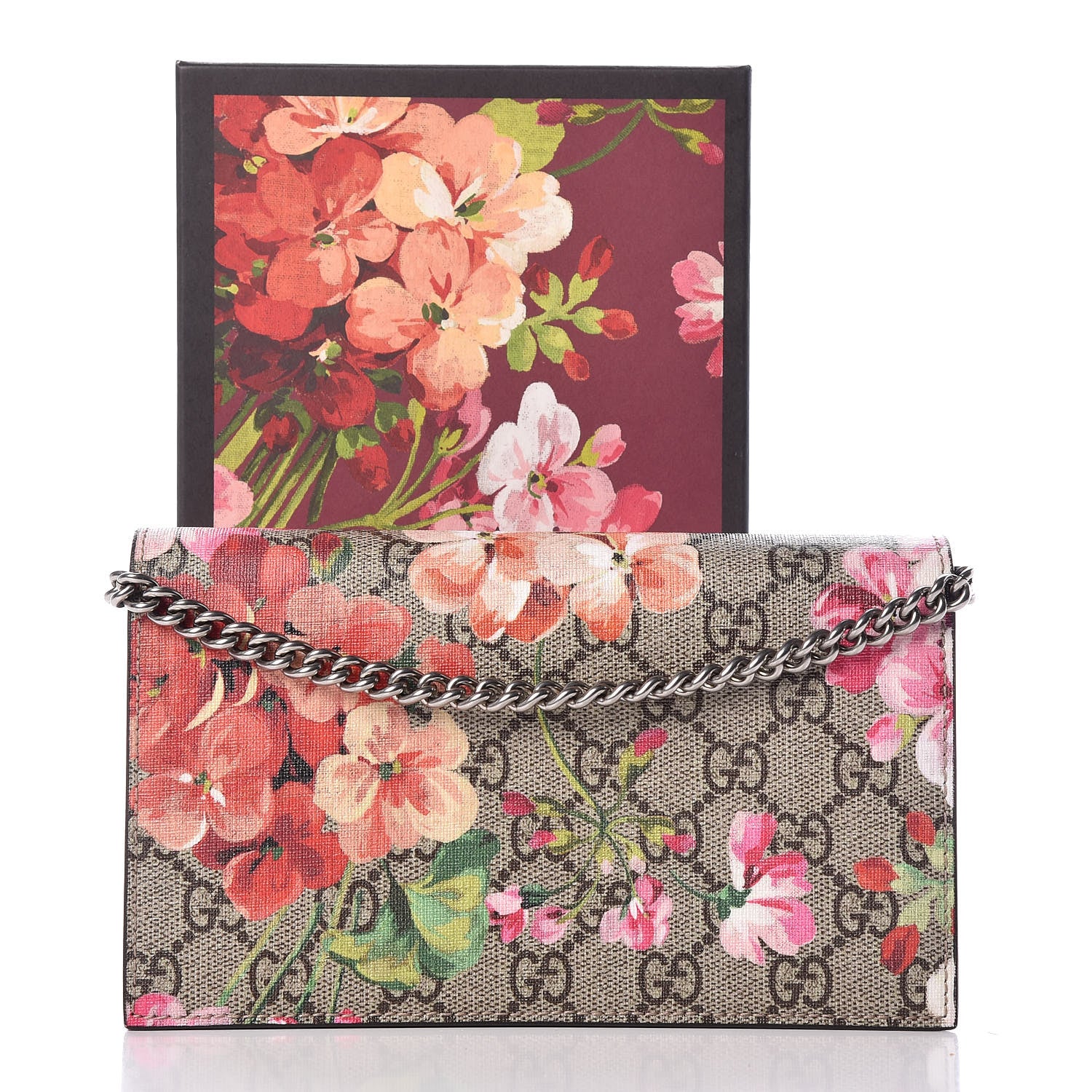 Gucci GG Supreme Monogram Blooms Chain Wallet Beige Multicolor Dry Rose 10 of 10